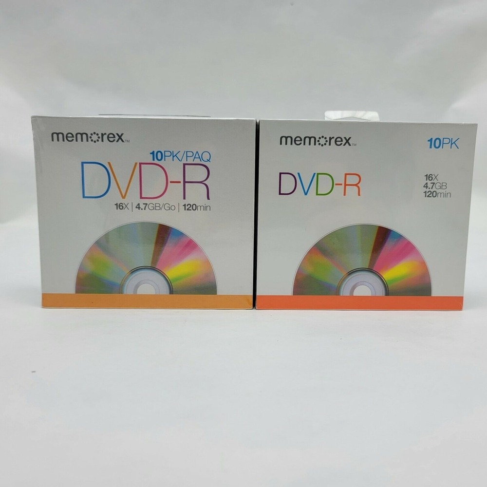 Memorex DVD-R 16x 4.7 GB 120 Min 10 Pack (Lot of 2) 20 Total in Slim Jewl Cases